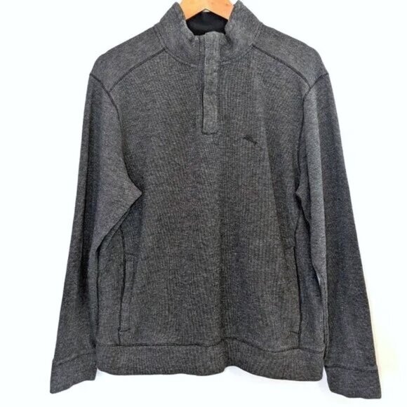 Tommy Bahama Men's | Cotton Quarter Zip Pullover Sweatshirt Black Gray | Medium - Picture 3 of 12